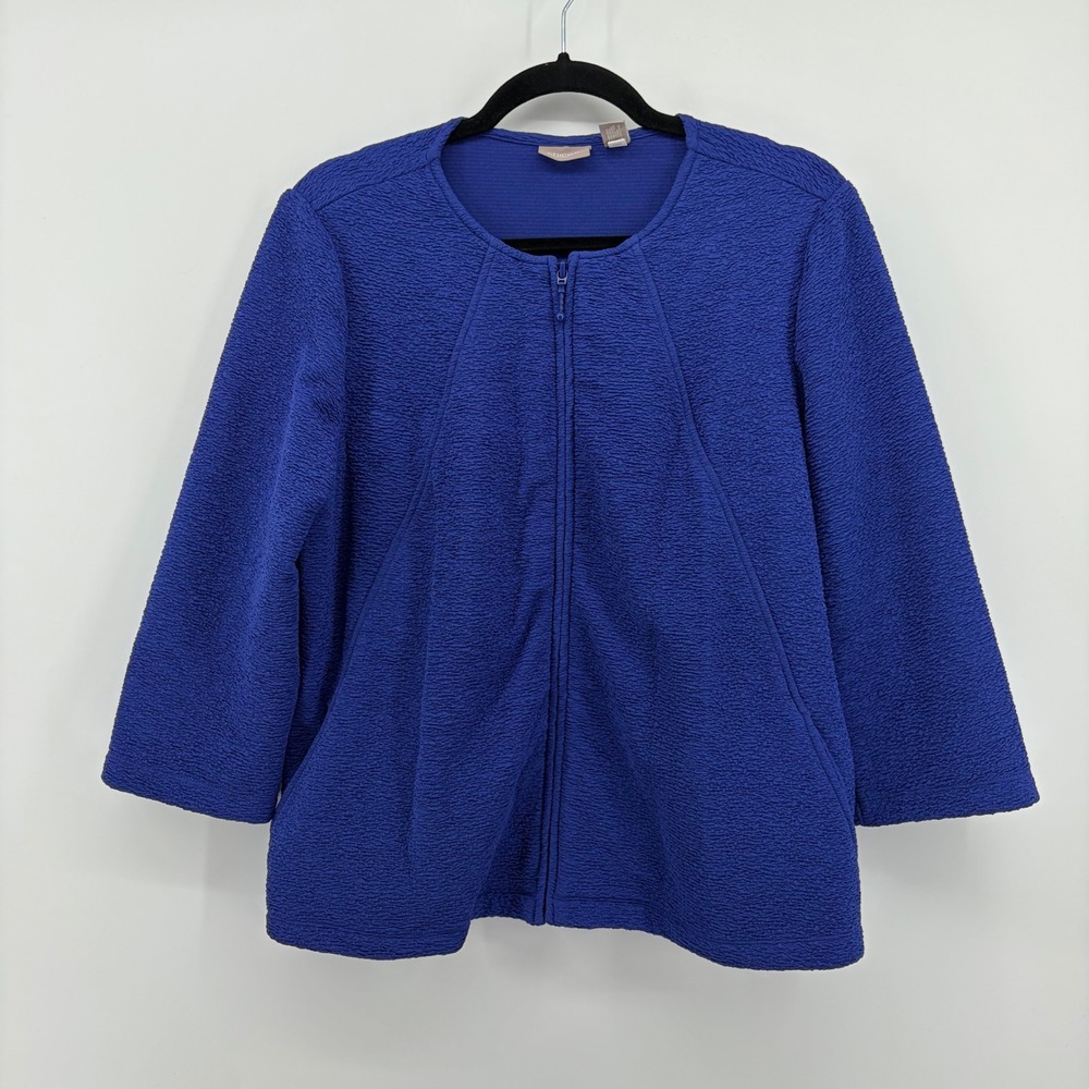 Chicos Textured Knit Zipper Jacket‎ Cobalt Blue Women Size 1 / US Medium